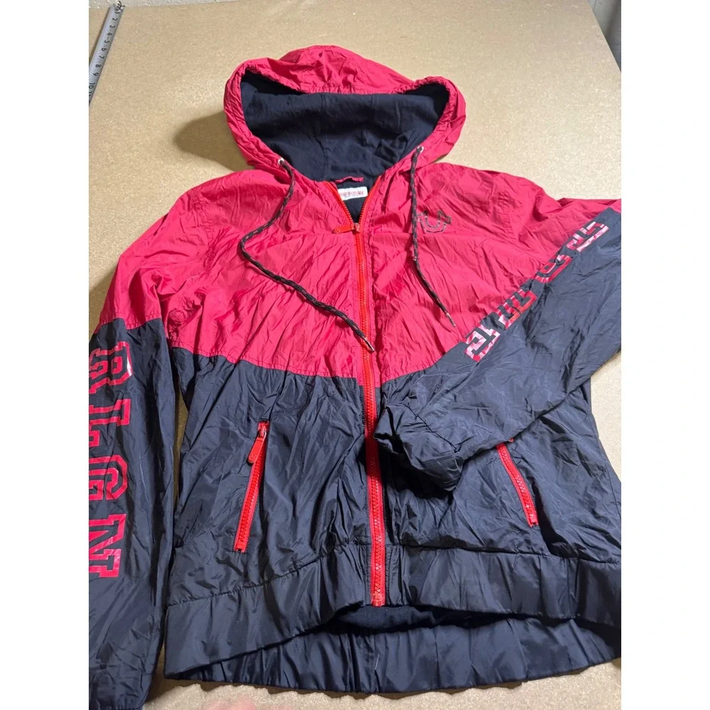True Religion Kids Red Black Colorblock Hooded‎ Windbreaker Jacket XL 18-20